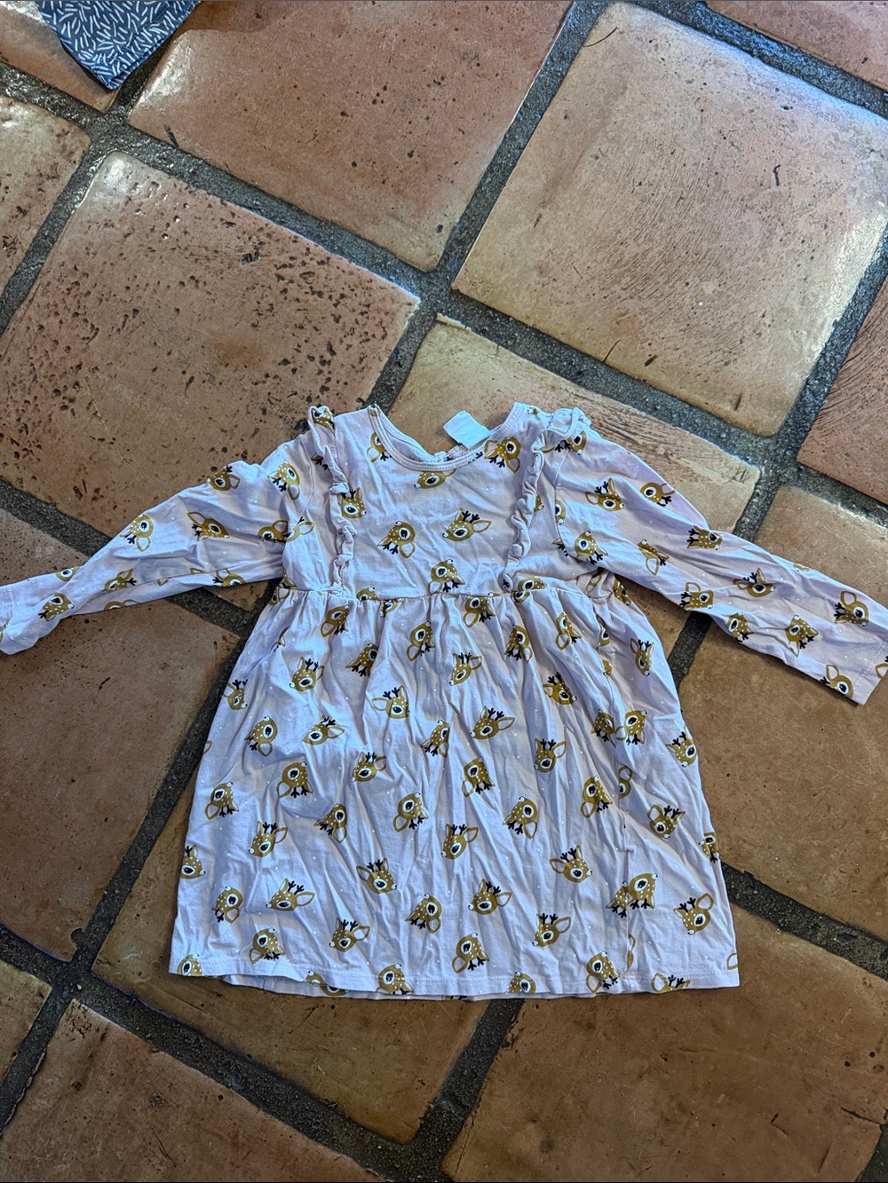 H&M Light Pink Long-Sleeve Dress with Yellow Owl Print